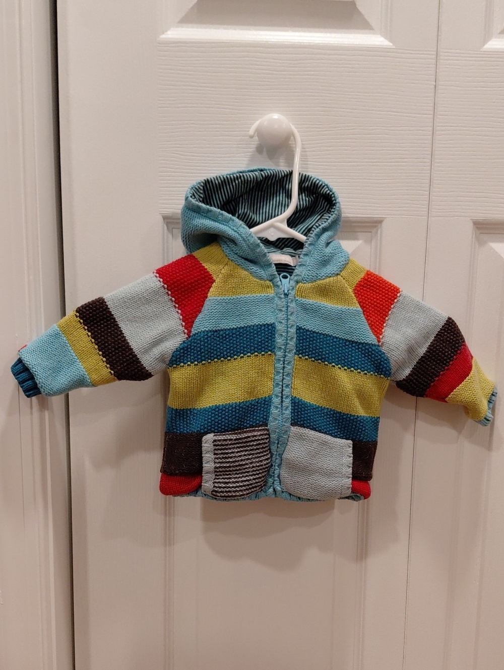 Catimini Multicolor Striped Hooded Knit Jacket - Blue, Yellow, Red